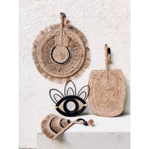 Set of 4 Wicker Wall Decoraiton, Fan Wall Decoration, Bohemian Wall Decoration, Handmade Wicker, Gift For Home Decor