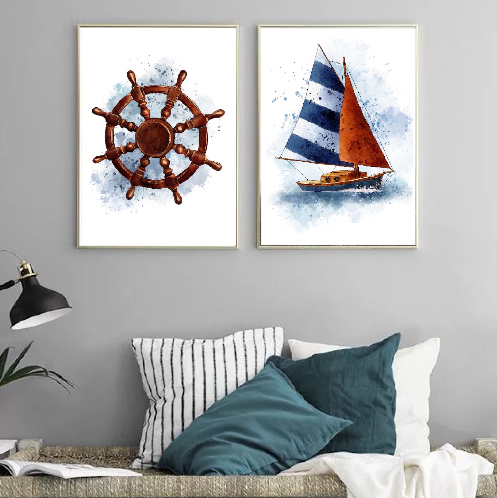 Set of 3 Nautical Wall Art Watercolor Nautical Wall Art Etsy