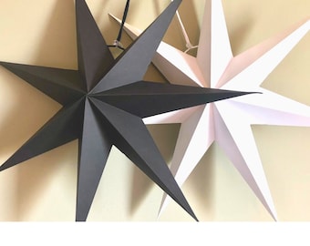 45cm Black and White Paper Stars, 45cm Hanging Star Decoration, 7 pointed Paper Star