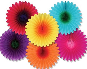 6 Mini Flower Fans, 15cm Paper Fans, Paper Hanging Decorations