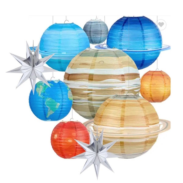 8 Pieces Space Paper Lanterns ,Hanging Solar System Lanterns, Paper Planet Lanterns