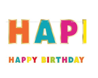 Rainbow Happy Birthday Bunting - 2.2m, Colourful Happy Birthday Banner, Happy Birthday Sign