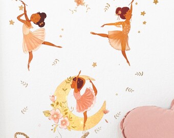 Brown Girl Ballerina Wall Stickers, Ballerina Wall Decal, Ballerina Wall Mural