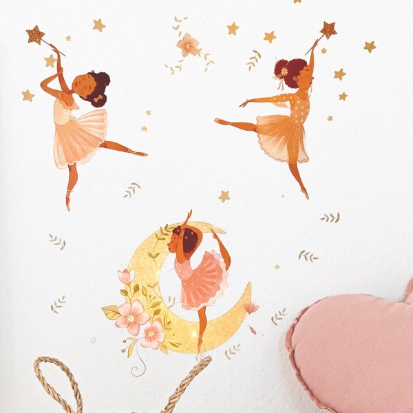 Brown Girl Ballerina Wall Stickers, Ballerina Wall Decal, Ballerina Wall Mural