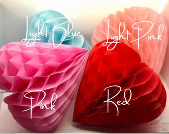20cm Honeycomb Hearts, Tissue Paper Hearts, Valentine's Day Decorations, Honeycomb Decorations