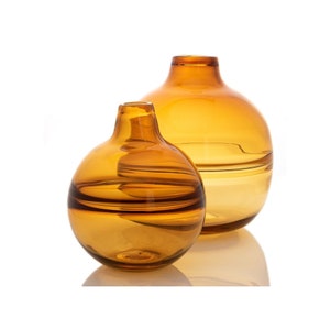 Hestia Round Amber Coloured Glass Vase - Amber Vase, Round Glass Vase