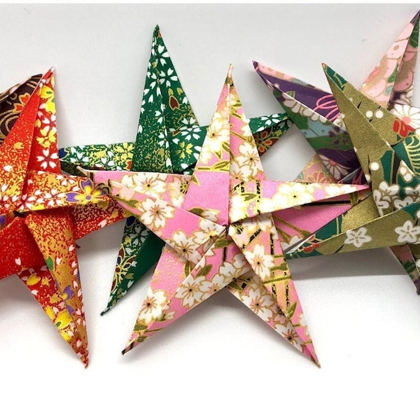 Set Of 6  Handmade Origami Stars, 6 Japanese Origami Stars, 6 Japanese Washi Paper Stars