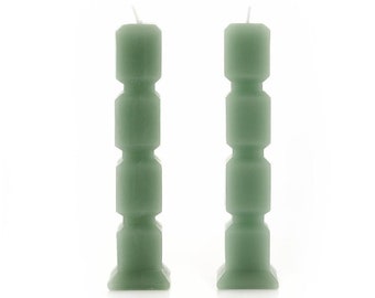 Set of Two Cube Candles Sage, Dinner Candles