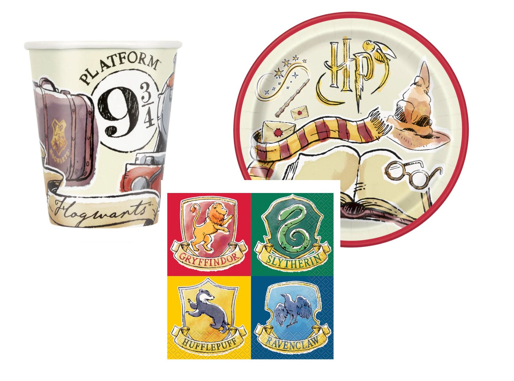 Harry Potter Hogwarts United Party Supplies Pack Serves 16: 9 Plates  Luncheon Napkins Cups and Table Cover - Includes Birthday Candles