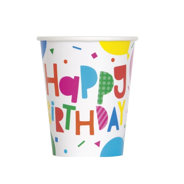 Colourful Balloons Paper Cups - Pack of 8, Colourful paper Party Cups