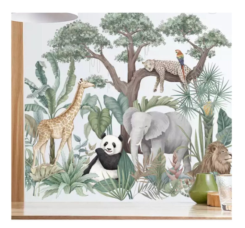 Rainforest Animal Mural Safari Animal Wall Decal Tropical Etsy