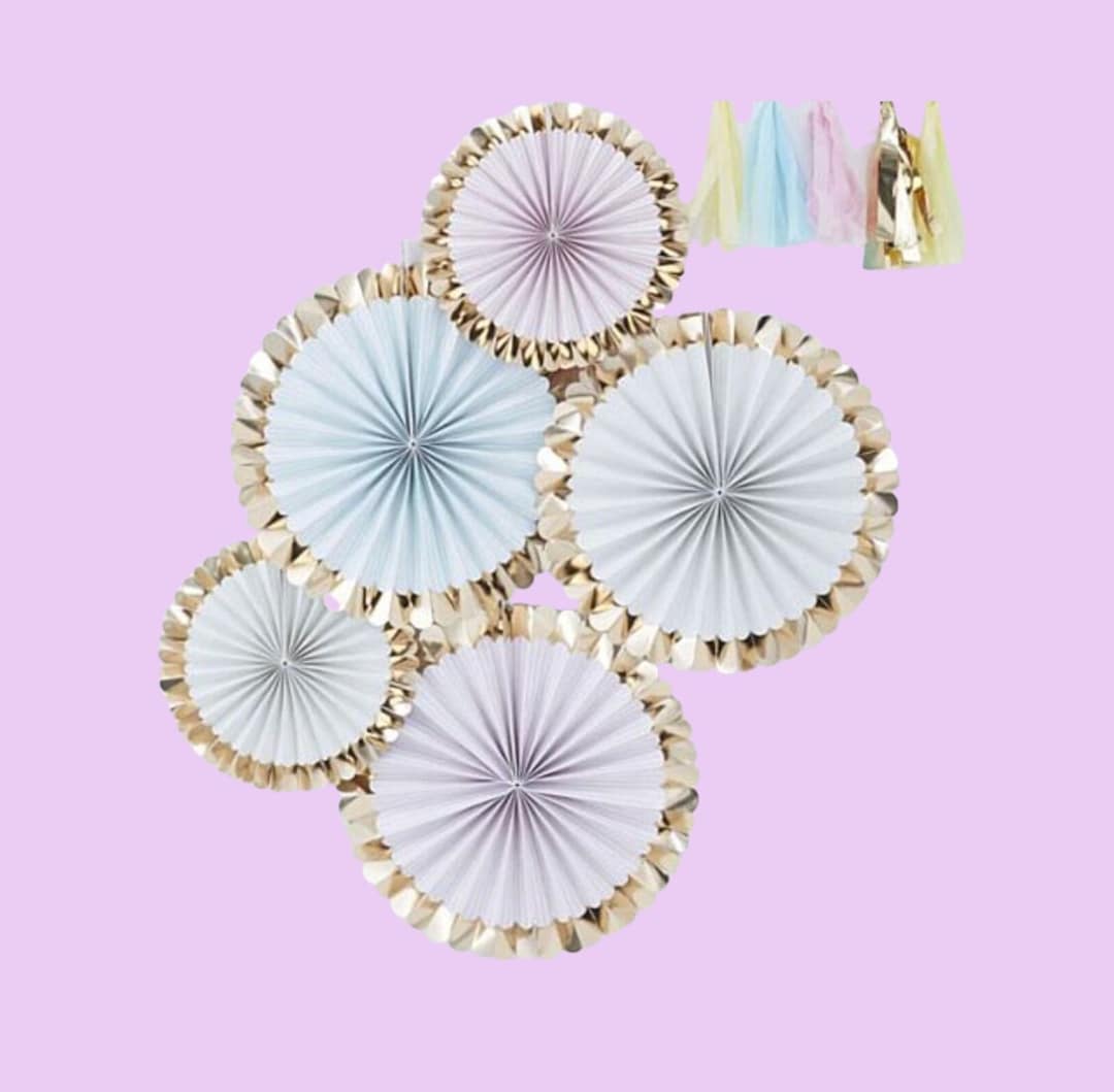 5 Pack Pastel and Gold Foil Fan Decorations Pastel Paper Fan Etsy