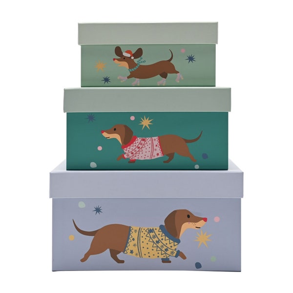 Set Of 3 Christmas Dogs Storage Boxes