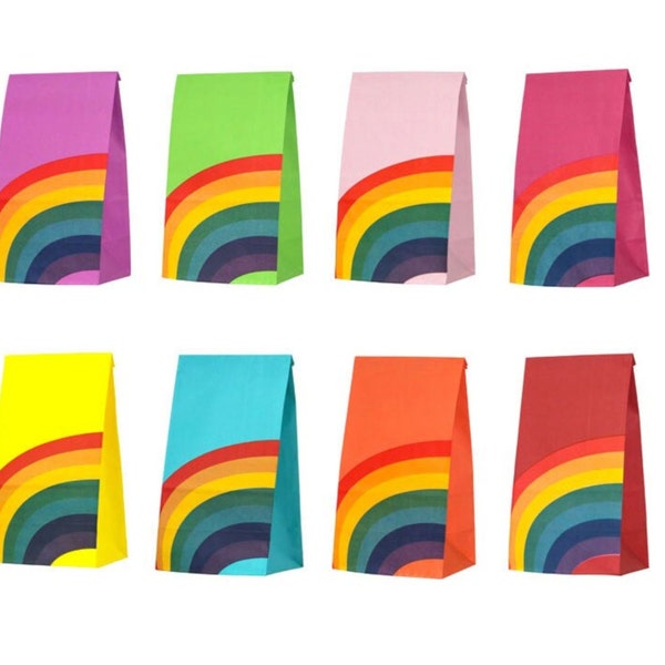 Rainbow Party Bags, 8 Rainbow Food Bags, 8 Different Coloured Rainbow Party Favour Bags