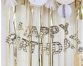 Gold Happy Birthday Fringe Bunting - 1.5m, Gold Fringe Happy Birthday Sign