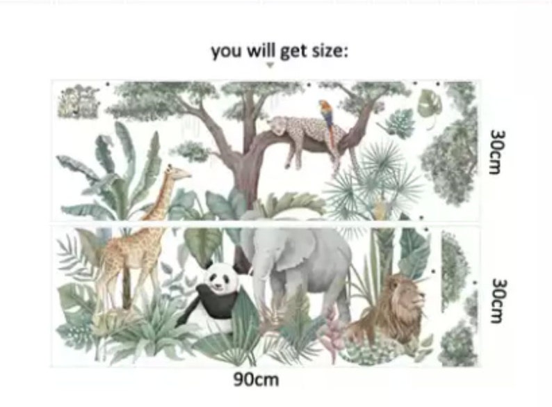Rainforest Animal Mural Safari Animal Wall Decal Tropical Etsy