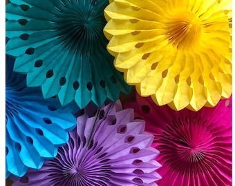 20cm/8 Inch Decorative paper Fans, 20cm/8 Inch Tissue paper Fans, Colourful Paper Decorations