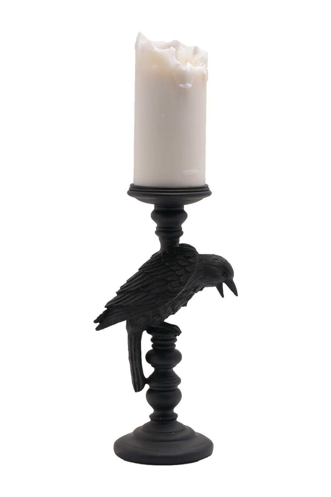 Black Crow Pillar Candle Holderhalloween Black Crow Candle Etsy