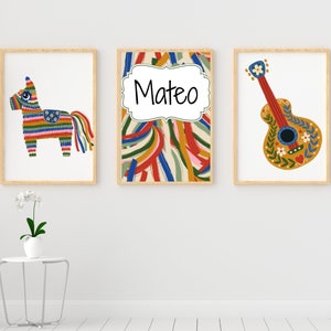 Modern Nursery Sign | Mexican folk art| Set of 3 Printed Posters |Mexican nursery | Custom Name wall art | Coco theme nursery | Kids decor