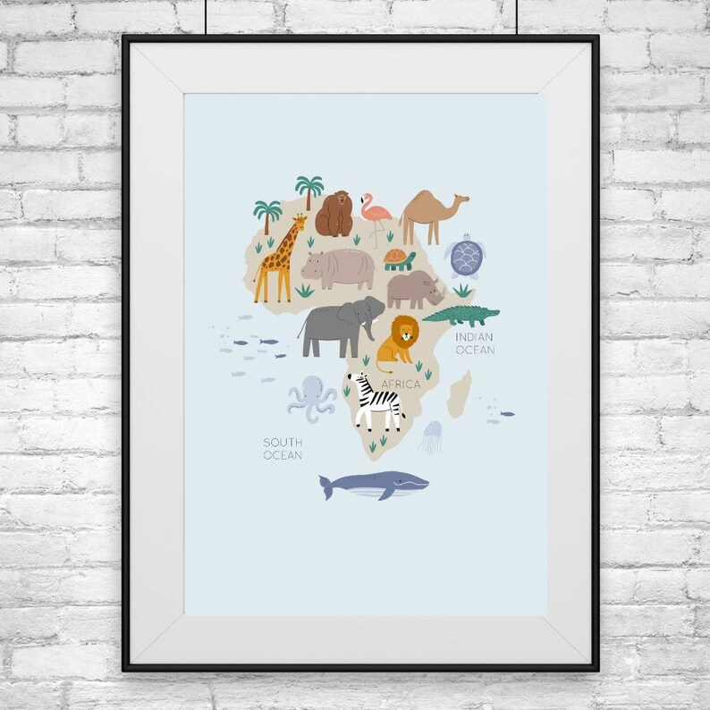 Animal World Map Set of Five World Map Travel Theme Nursery Printable