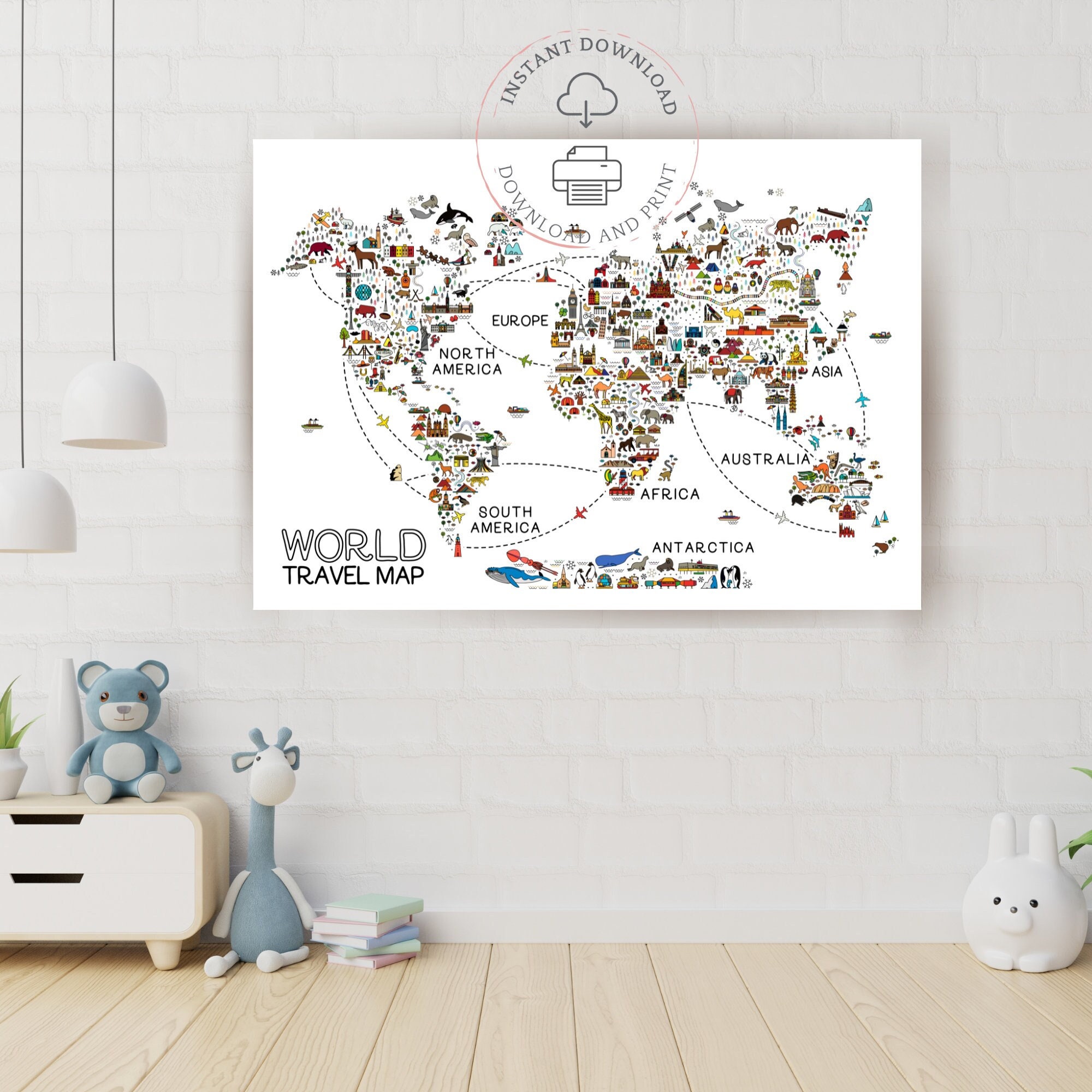 Kids World Map | Animal World Map | Travel Theme Nursery | Educational ...
