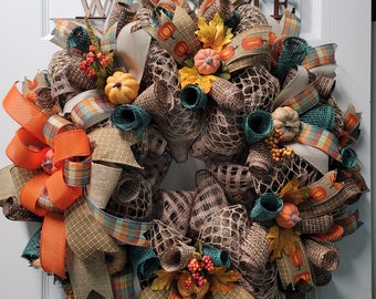 Fall Pumpkin Wreath, Doorhanger, Door Decor, Wall Decor, Girlfrenz Craft Studio