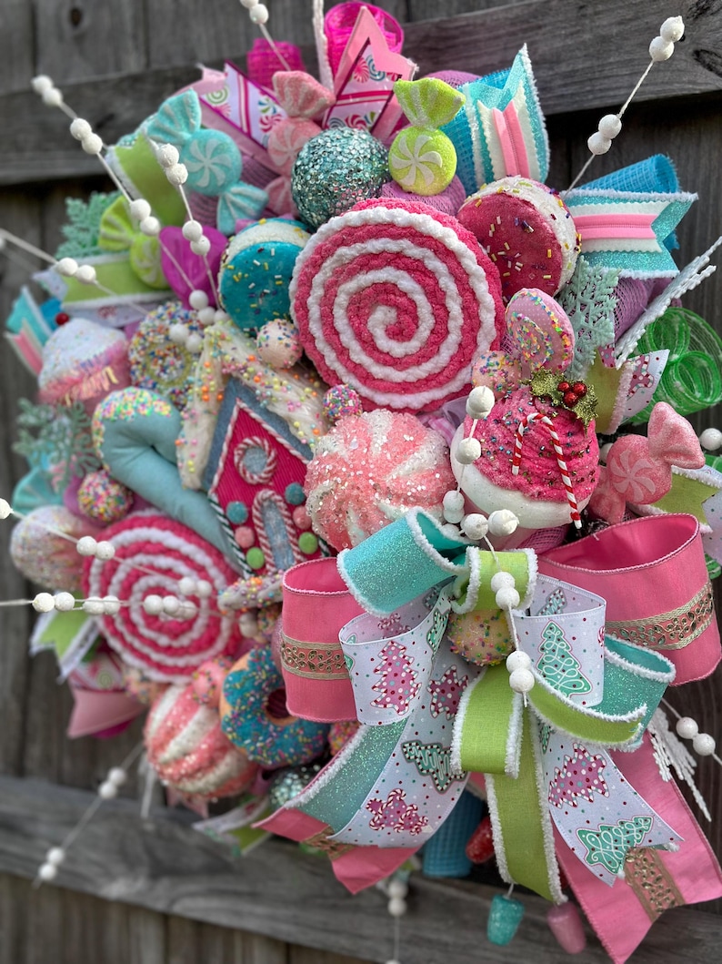 Candyland Wreath; Christmas Candyland Decor; Pastel Door Decor ...