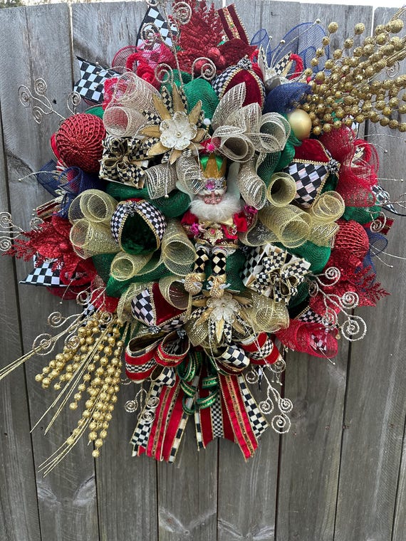 Mackenzie Childs Wreath; Mark Roberts Elf Decor; Christmas Wreath