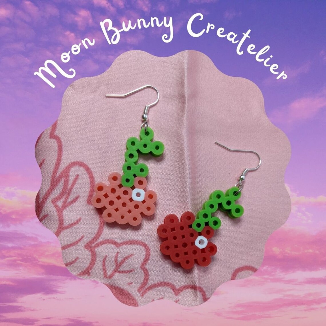 Asymmetrical Cherry Perler Bead Earrings Etsy