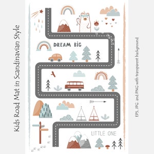 Bream big, Little One - niedliche Kinder Poster, Matte oder Wandteppich im skandinavischen Stil, Kindergarten-Design. Road, Mountains und Woods Adventure Karte.