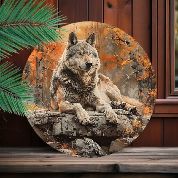 1pc 8x8inch Round Aluminum Sign Metal Sign Wolf Wild Animal Vintage Sign for Home Garden Office Garden Store Wall Decoration. Free Shipping!