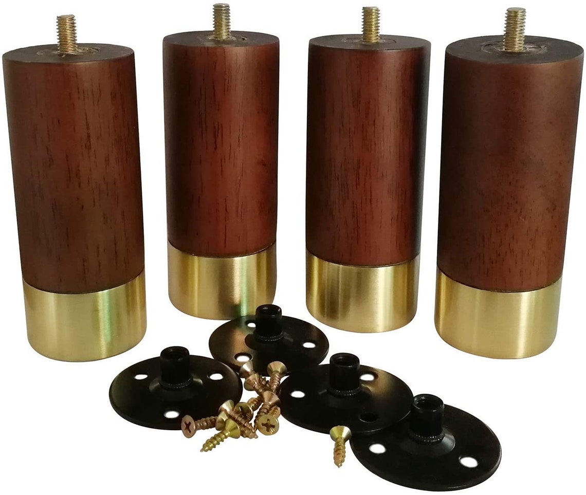 Solid Wood Furniture Legs Midcentury Modern Feet With Brass Etsy
