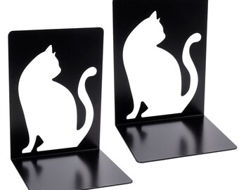 Multi Color = Stylish Color PandS Cute Cat Bookends Organize Heavy Books Decorative Bookends for Shelves Metal Book Ends for Cat Lovers