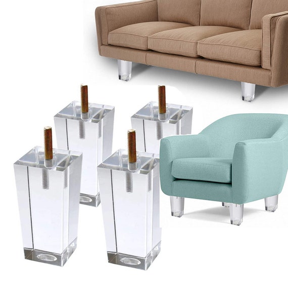 Piedi mobili acrilici quadrati Divano Gambe stand per comodino Piedi mobili  moderni Decoro Clear Glass Pack di 4 -  Italia