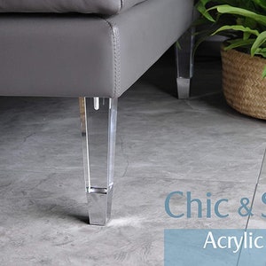 Acrylic Furniture Legs Replacement Cabinet Feet Modern Home DIY Clear Legs Set of 4,Square Style,Chrome (7.8inch)