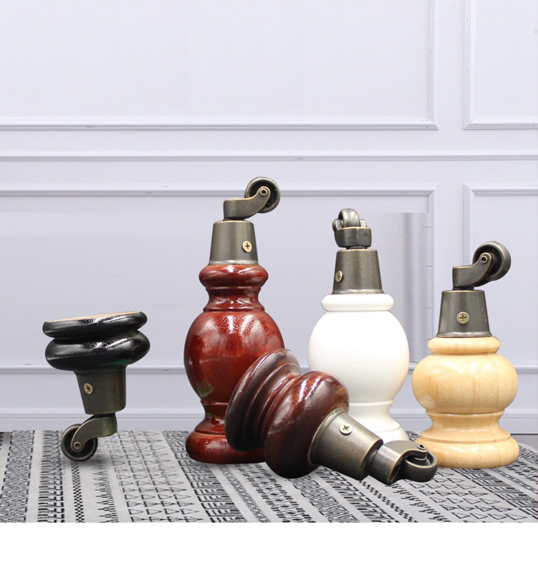 4PCS Wooden Furniture Legs With Casters Roller, Retro Legs for Coffee Table Solid Replacement