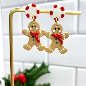 Fun Christmas Earrings Gingerbread Man Candy Cane Earrings Christmas Jewelry Ugly Sweater Holiday Party Dangle Earring Handmade Gift For Her