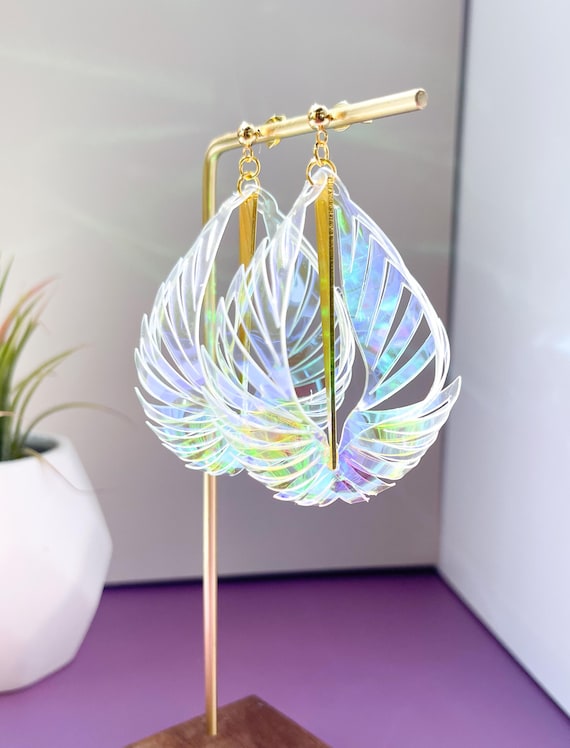 Unique Earrings Handmade Celestial Earrings Holographic Vinyl Rave Outfit Concert Gift for Her Quirky Earring Y2k Jewelry Iridescent Earring