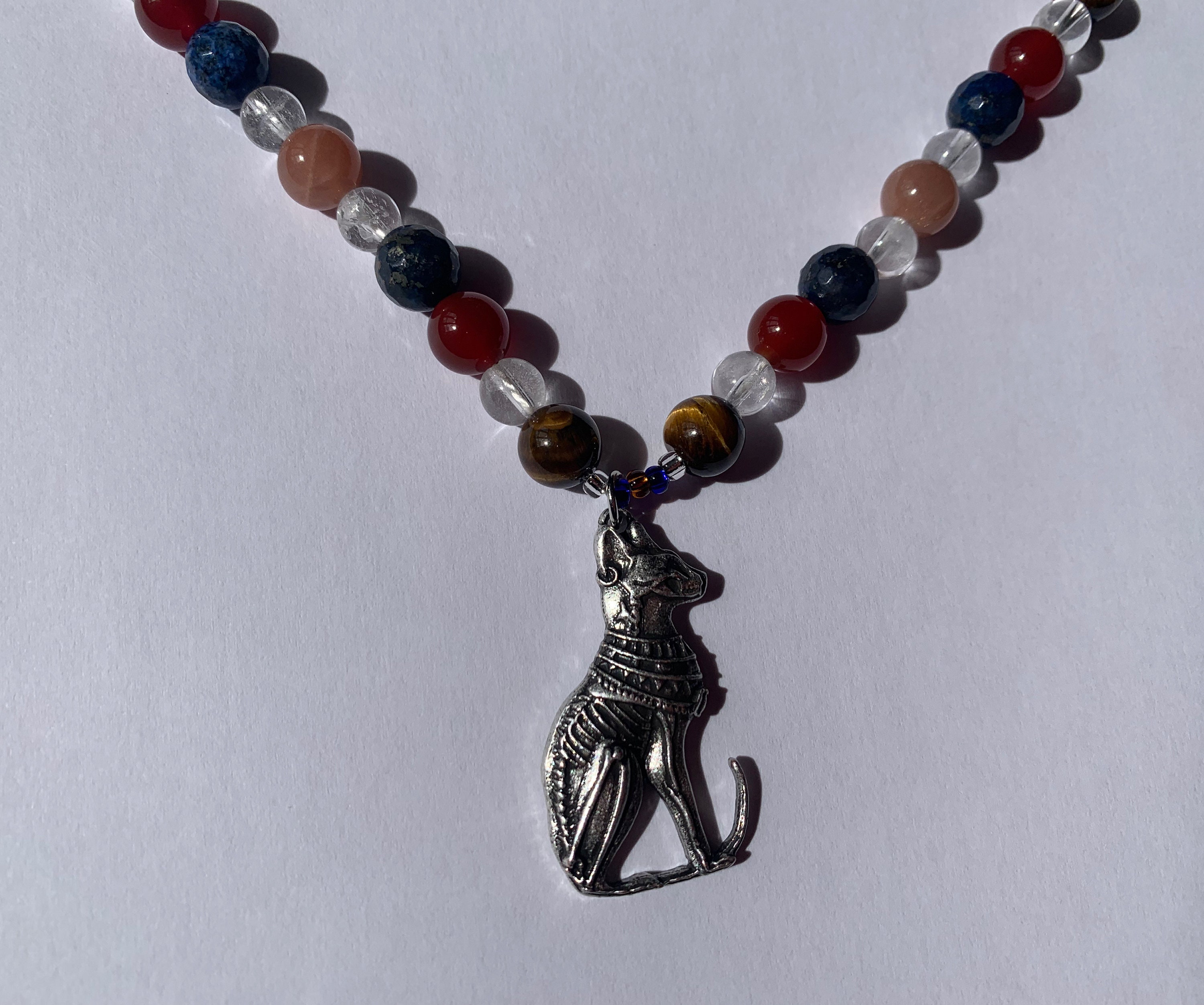 Cat Goddess Bastet Gemstone Necklace Etsy UK