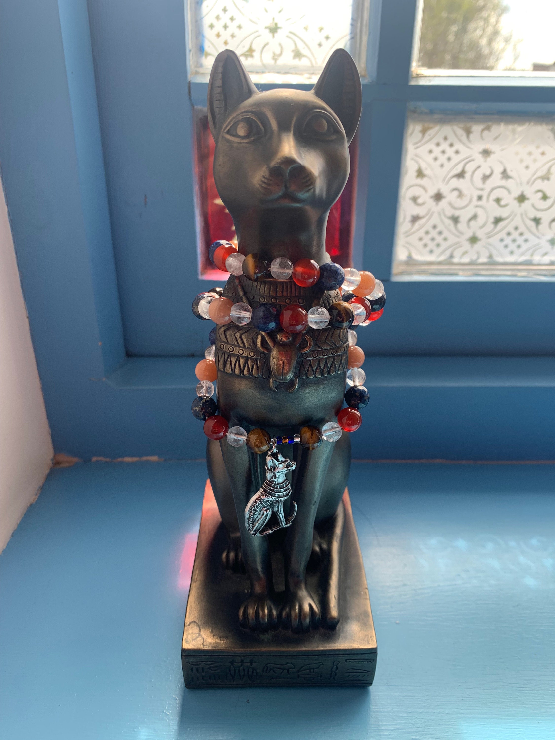 Cat Goddess Bastet Gemstone Necklace Etsy UK