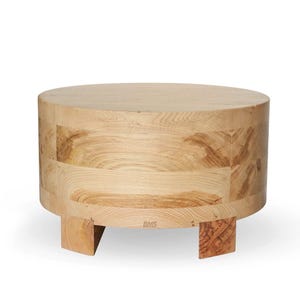 Ardell Solid Wood Coffee Table – round drum design with low feet, hand-finished natural wood,