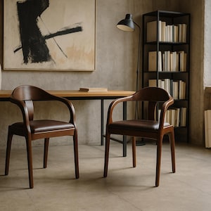 Terra Wooden Armchair – solid wood chair with upholstered seat, modern curved frame, handmade