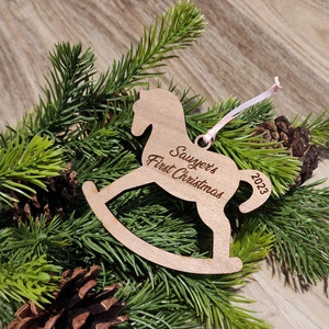 Personalized Christmas Ornament, Rocking Horse Ornament, First Christmas, Ornament SVG, Glowforge File, Digital Download