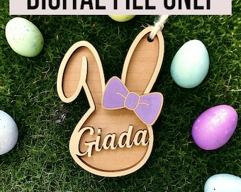 Etiqueta de cesta de Pascua SVG-Etiqueta de Pascua SVG-Glowforge-Etiqueta de cesta de Pascua personalizada-Etiqueta de cesta-Pascua SVG-Conejito de Pascua-Archivo láser-Descarga digital