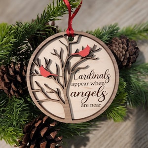 Kardinal Ornament SVG-Weihnachtsverzierung SVG-Glowforge File-Kardinäle erscheinen, wenn Engel in der Nähe sind-Digitaler Download