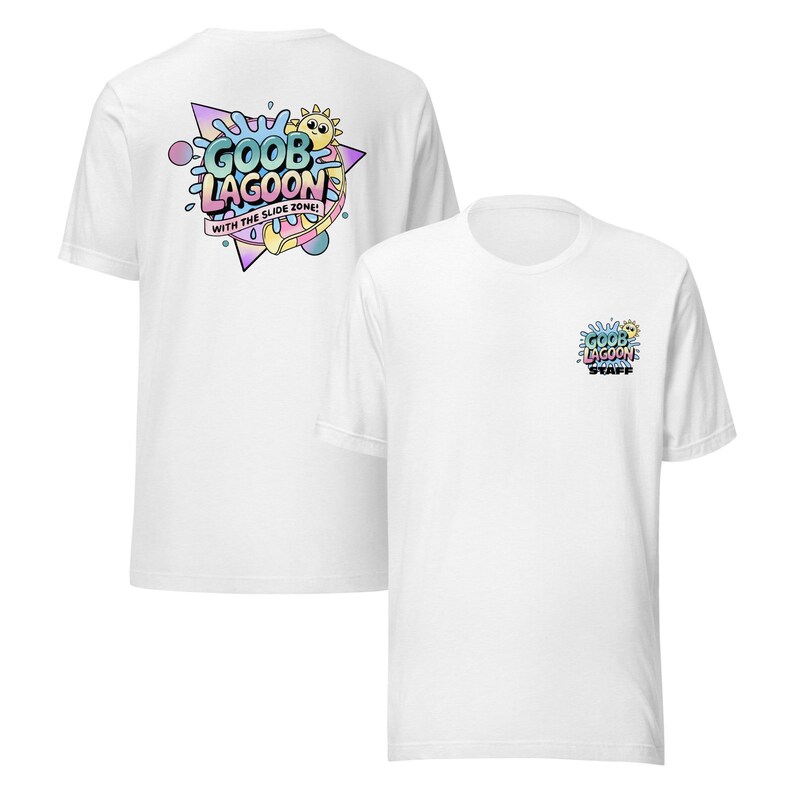 Goob Lagoon Staff-T-shirt: waterpark met het Slide Zone-gamingshirt Wit