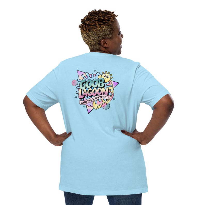 Goob Lagoon Staff-T-shirt: waterpark met het Slide Zone-gamingshirt Ocean Blue