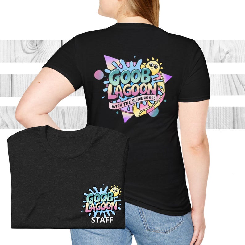 Goob Lagoon Staff-T-shirt: waterpark met het Slide Zone-gamingshirt Zwart