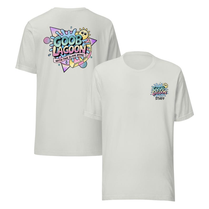 Goob Lagoon Staff-T-shirt: waterpark met het Slide Zone-gamingshirt Zilver