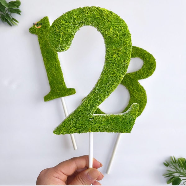 Moss Table numbers, wedding centerpiece number, wedding table numbers, numbers on a stick, centerpiece topper, enchanted forest numbers